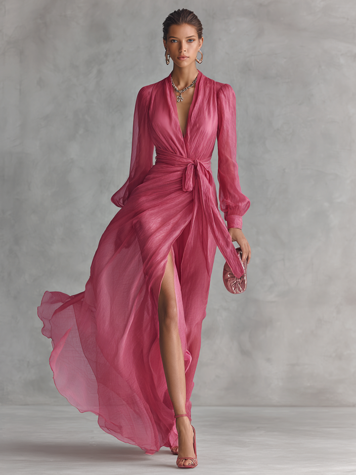 AMELIA™ | Elegant Pearl Chiffon Maxi Dress