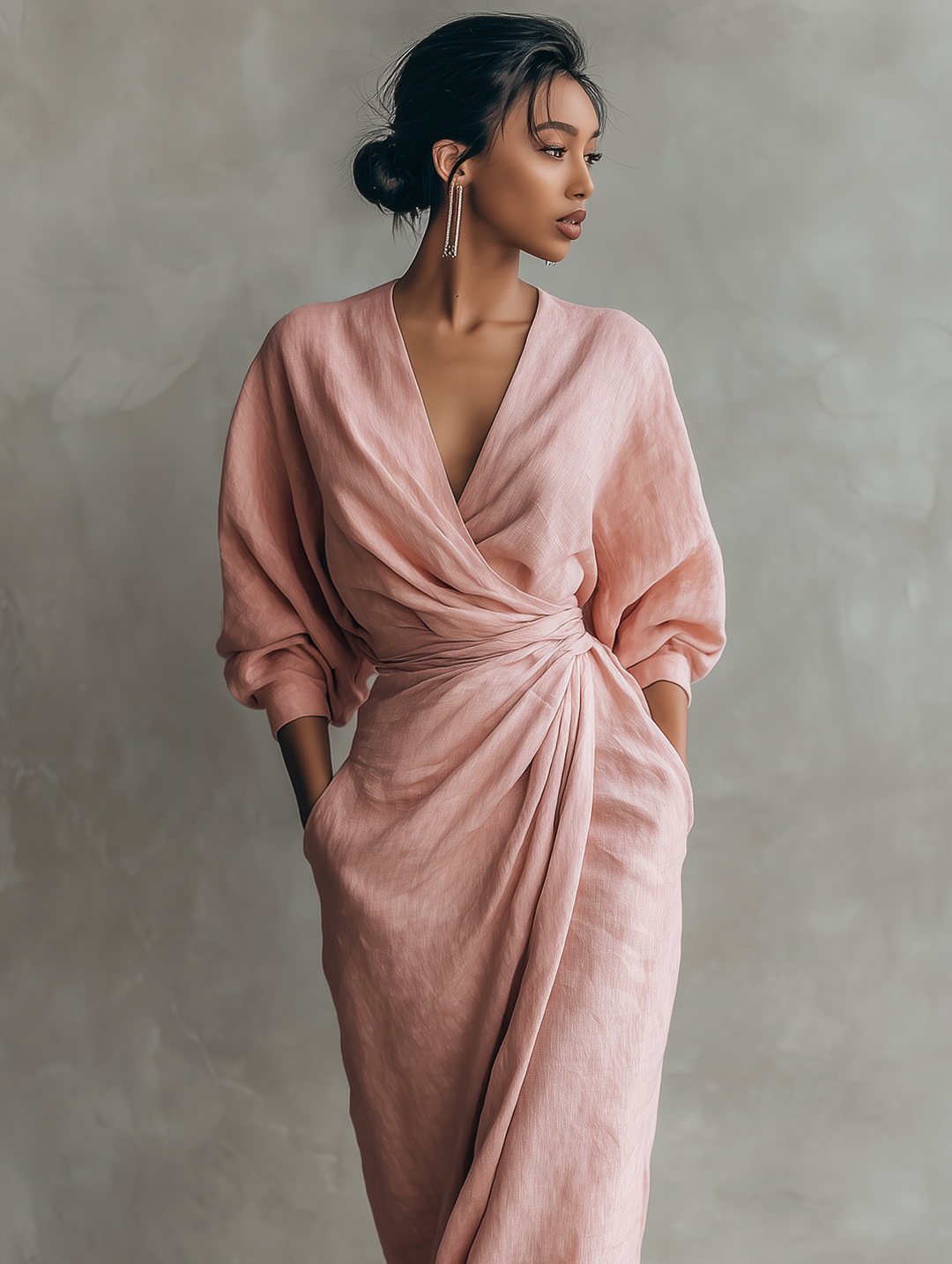 Rosa Linen Maxi Dress with V-Neck