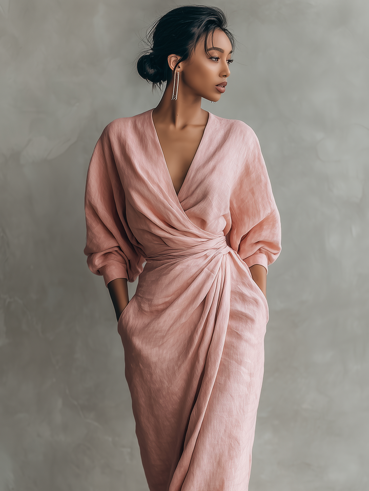 Rosa Linen Maxi Dress with V-Neck