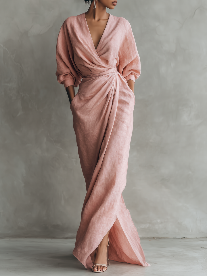 Rosa Linen Maxi Dress with V-Neck