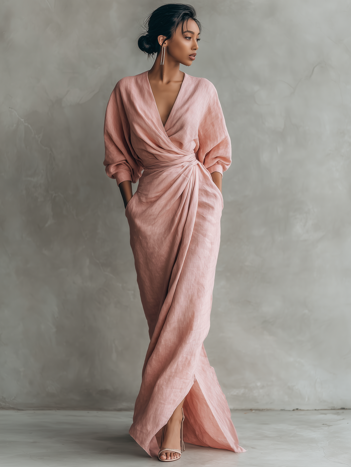 Rosa Linen Maxi Dress with V-Neck