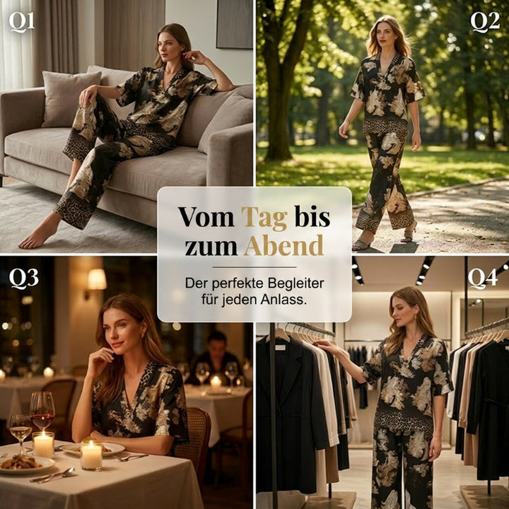 🔥🌊Damen-Set mit Print: Top mit V-Ausschnitt & lange Hose