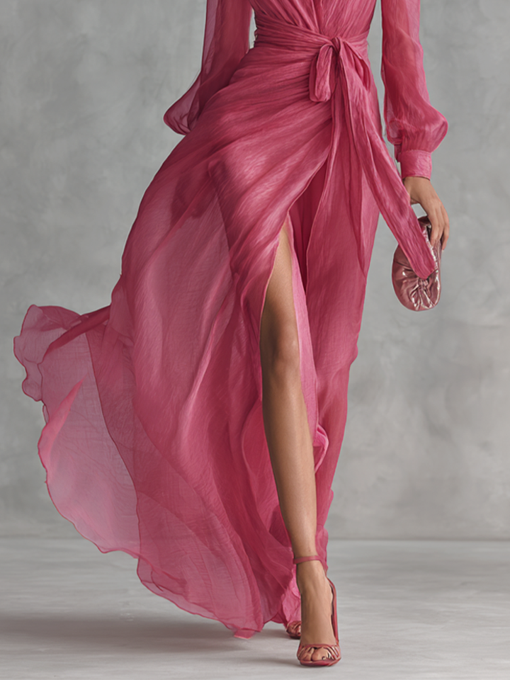 AMELIA™ | Elegant Pearl Chiffon Maxi Dress