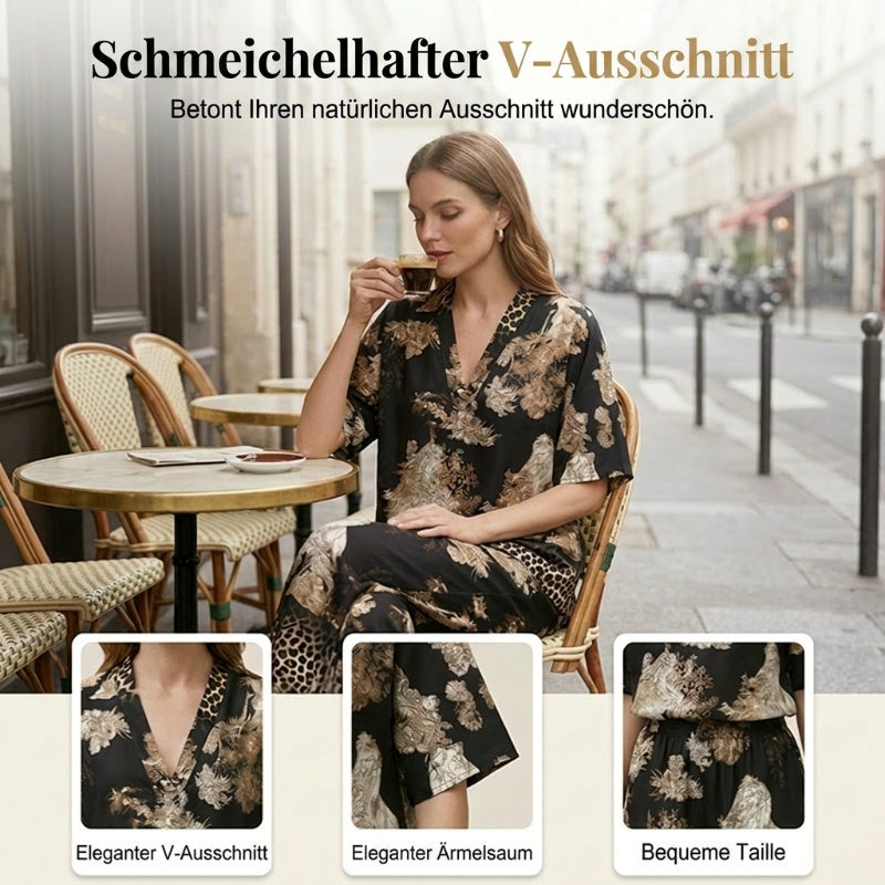 🔥🌊Damen-Set mit Print: Top mit V-Ausschnitt & lange Hose
