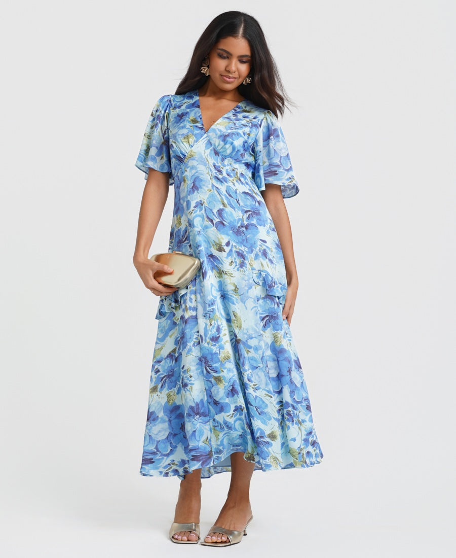 Blue Floral Midi Dress