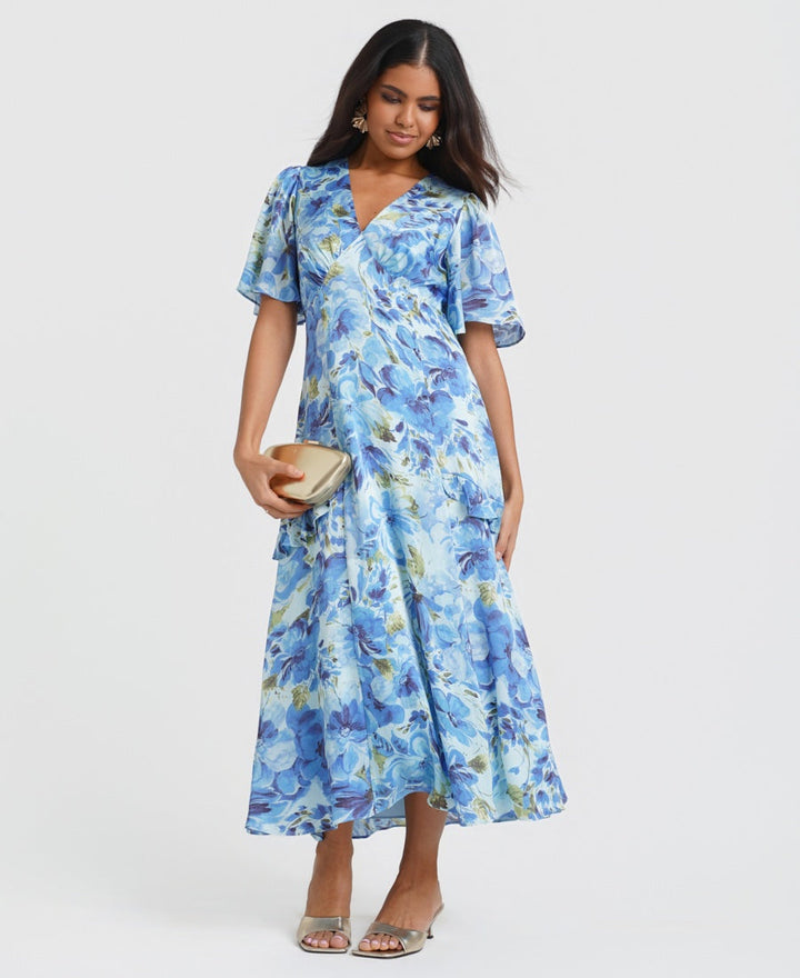 Blue Floral Midi Dress