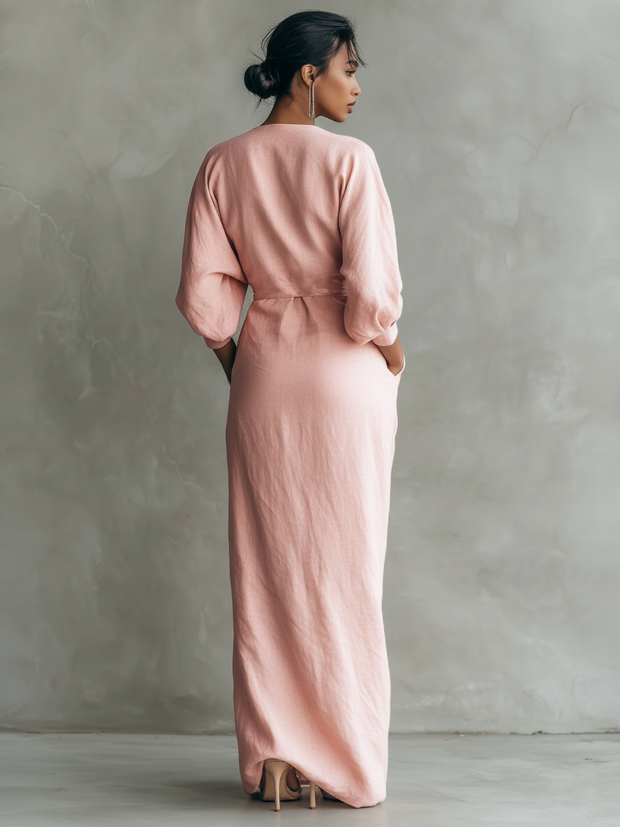 Rosa Linen Maxi Dress with V-Neck