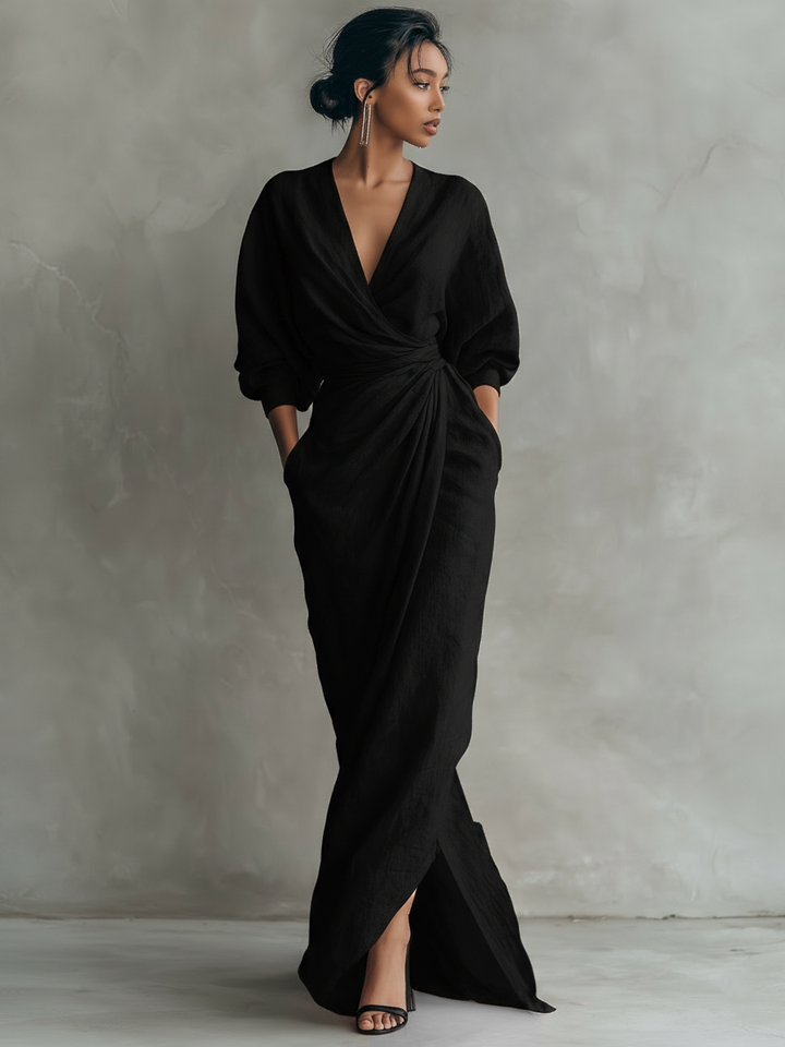Rosa Linen Maxi Dress with V-Neck