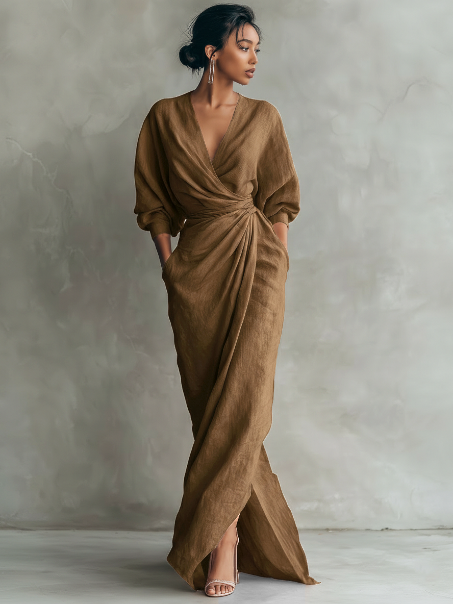 Rosa Linen Maxi Dress with V-Neck