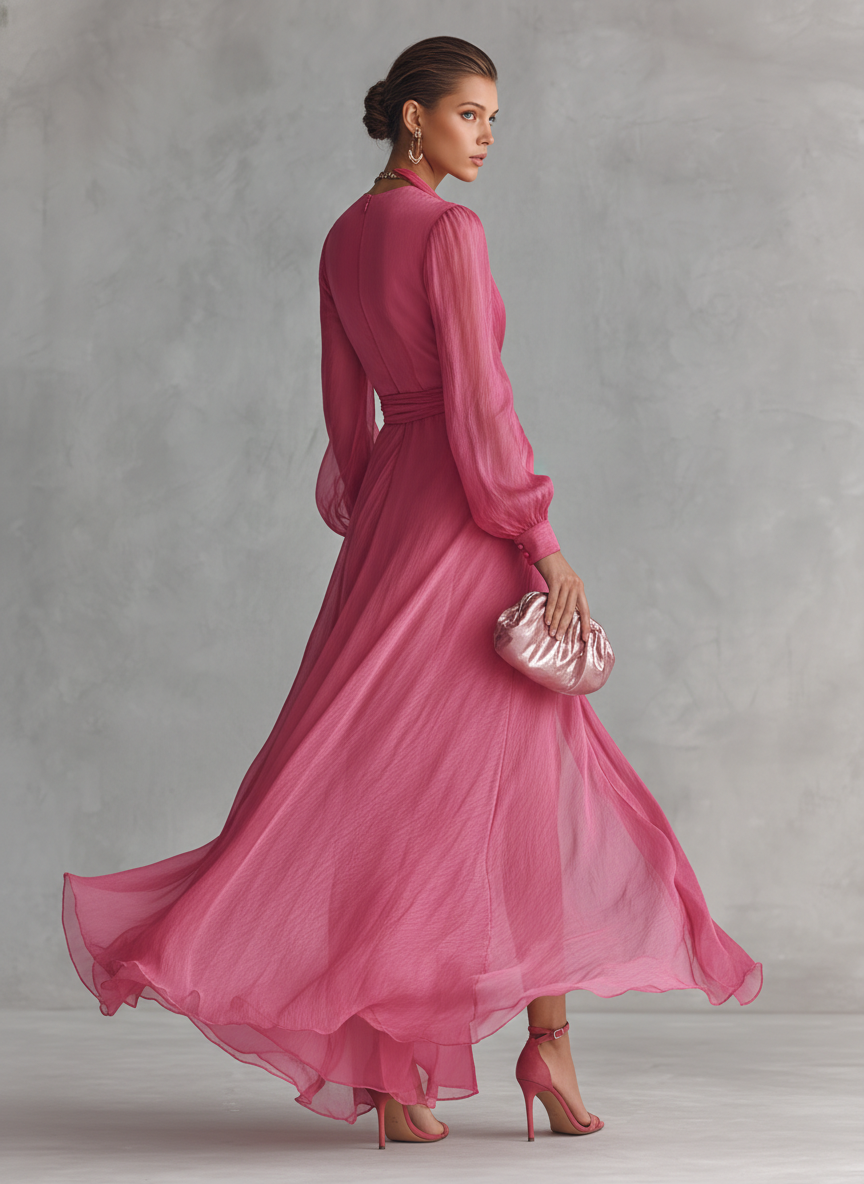 AMELIA™ | Elegant Pearl Chiffon Maxi Dress