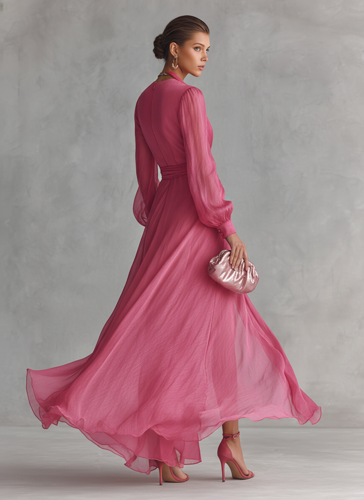 AMELIA™ | Elegant Pearl Chiffon Maxi Dress
