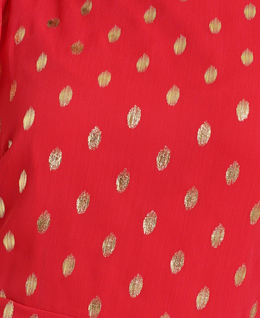 Red Flutter Sleeve Foil Midaxi Dress