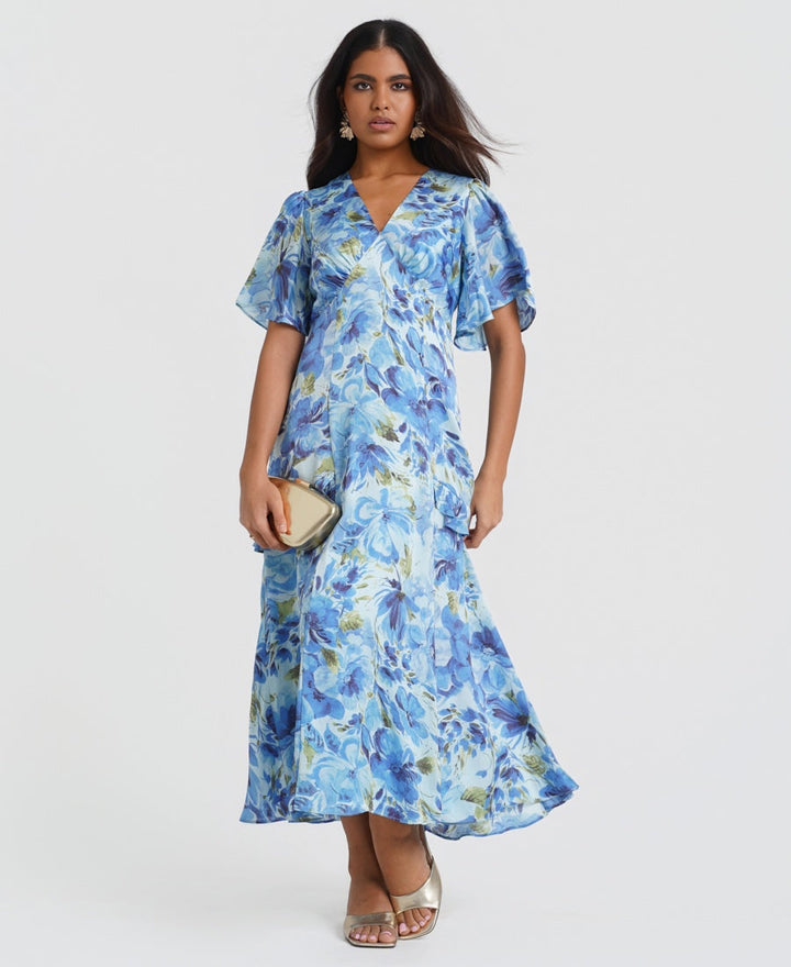 Blue Floral Midi Dress