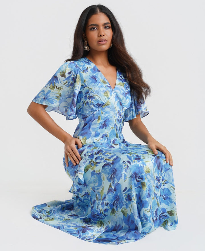 Blue Floral Midi Dress