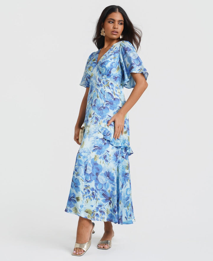Blue Floral Midi Dress