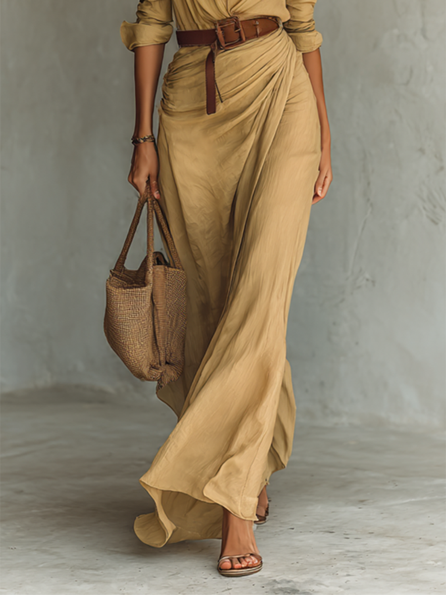 CHARLOTTE™ | Elegant Belted Maxi Shirt Dress
