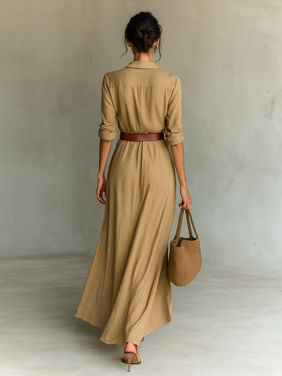 CHARLOTTE™ | Elegant Belted Maxi Shirt Dress