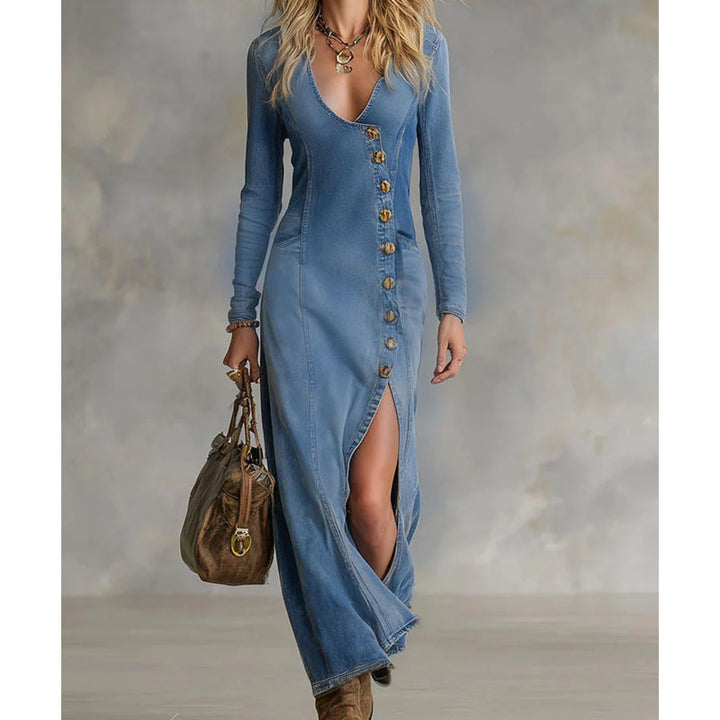 👗 60% RABATT! ✨ Langärmliges Maxikleid mit V-Ausschnitt für Damen – Elegant, Bequem & Figurbetont 🌸