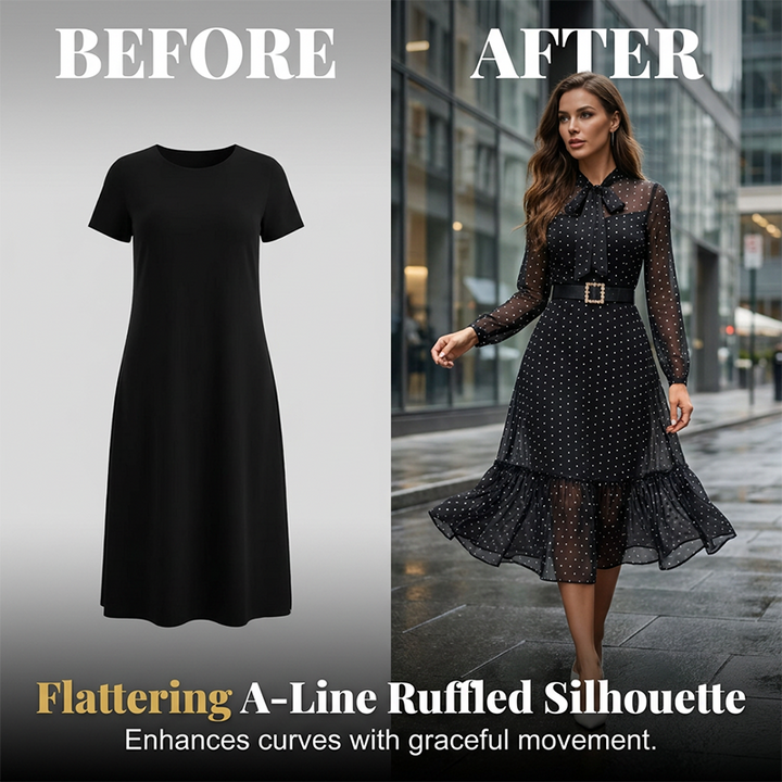 🎀 2026 NEU ✨ Elegantes Midi-Kleid 👗 mit Polka-Dots & Bindebindung
