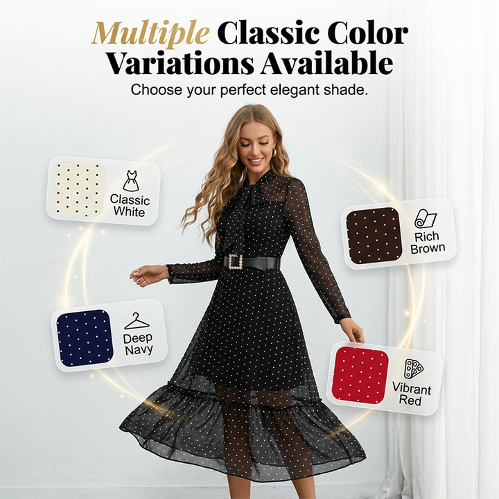 🎀 2026 NEU ✨ Elegantes Midi-Kleid 👗 mit Polka-Dots & Bindebindung